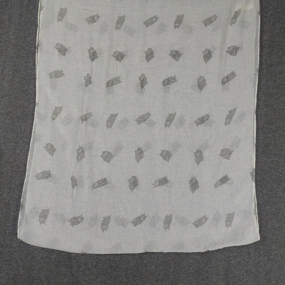 MANHATTAN SCARF COMPANY WOMENS WHITE GRAY SHEER INFINITY OWL PRINT SCARF 29×69